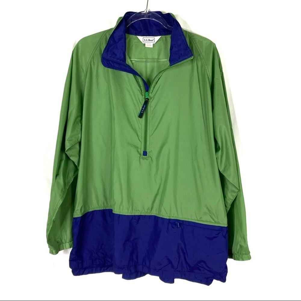 L.L.Bean Vintage Green & Blue Colorblock Windbreaker Jacket Womens X-Large